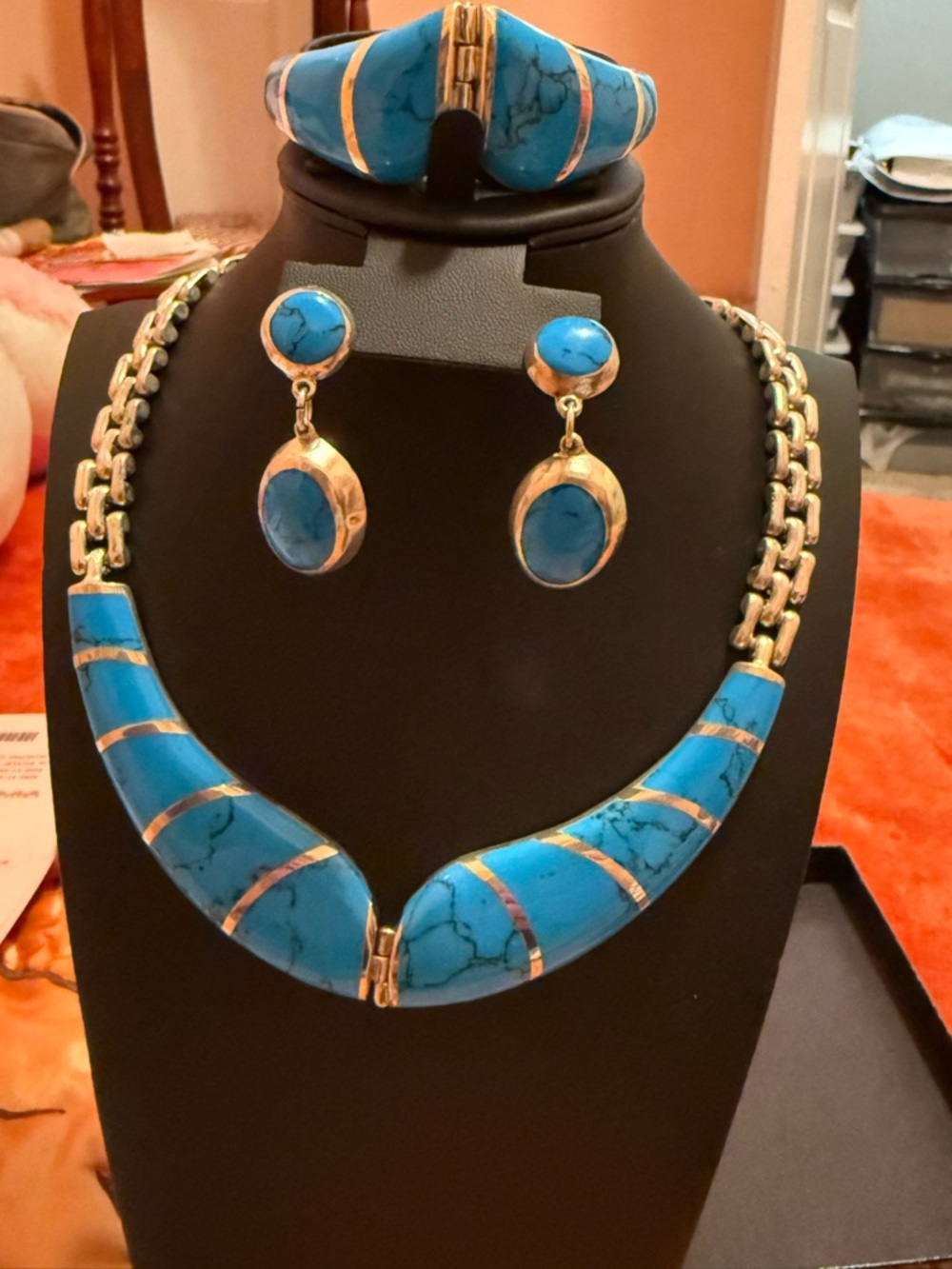 Blue Turquoise-Inspired Necklace & Earring Set -925 silver